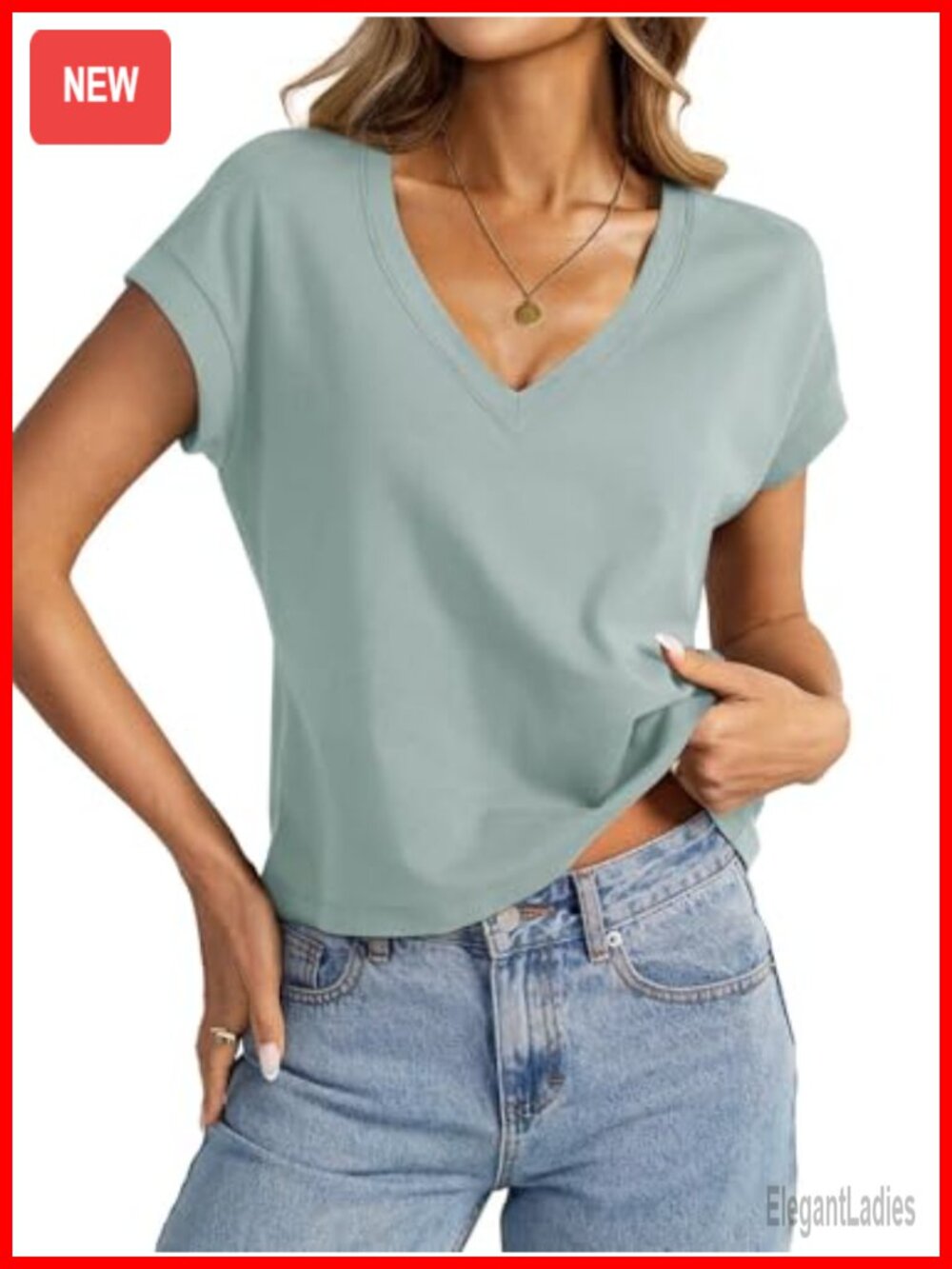 Women's Cotton Crop Top Loose Fit V Neck Short Sleeve Summer Tee